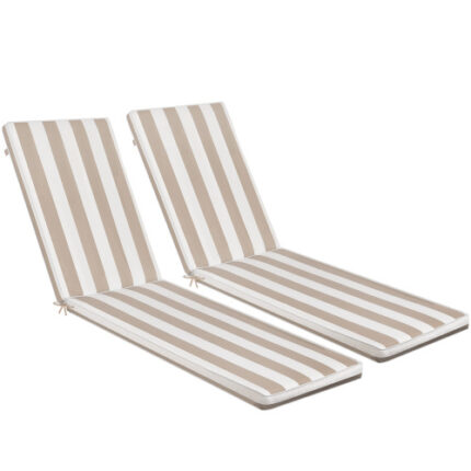 2PCS Outdoor Lounge Chair Cushion Replacement Set – Beige & White Outdoor Seat Cushions for Patio Furniture, Chaise Lounges, & Deck Chairs (Weather-Resistant, Fade-Proof)