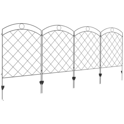 Outsunny 4 - Pack Rust - Resistant Steel Garden Fence Panels - 11.4' L x 43" H with Rings, Ideal Animal Barrier & Decorative Flower Edging