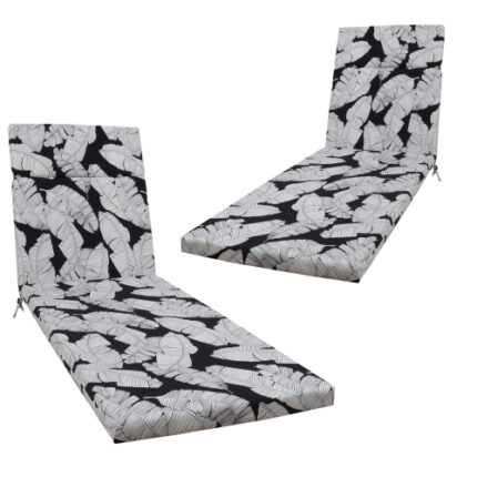 2PCS Indoor/Outdoor Chaise Lounge Chair Cushion Set – Black & Leaf Design, with Ties for Patio, Lawn, Poolside, & Beach Furniture (75" x 22.8" x 2")