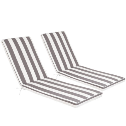2PCS Outdoor Lounge Chair Cushion Replacement Set – Grey & White Recliner Cushions for Patio Furniture, Chaise Lounges & Deck Chairs (Weather-Resistant, Fade-Proof, Easy-Clean)