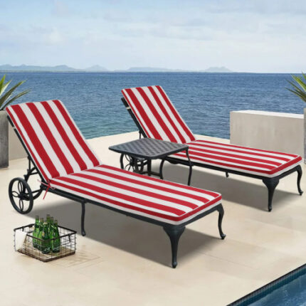 2PCS Outdoor Lounge Chair Cushion Replacement Set – Red & White Recliner Cushions for Patio Furniture, Chaise Lounges & Deck Chairs (Weather-Resistant, Fade-Proof, Easy-Clean)