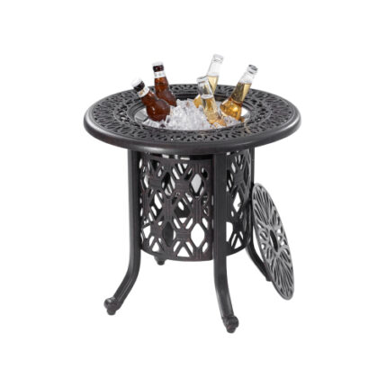 21-Inch Premium Side Table with Removable Ice Bucket - Rustproof Cast Aluminum Frame, Hand-Brushed Finish, Food-Grade 304 Stainless Steel Bucket - Perfect for Indoor, Outdoor, Patio, Balcony & Poolside